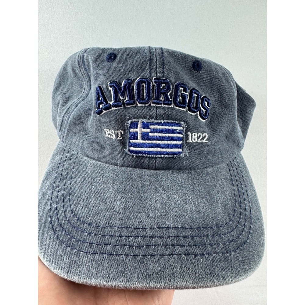 Interhat 1989‎ Amorgos Greece Washed Blue Embroidered Baseball Cap Hat New